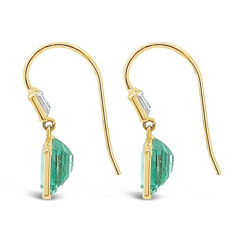 1.96 Carats Colombian Emeralds 0.20 Carats Diamonds 14K Gold Earrings