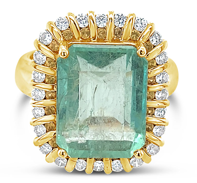 8.00ct Muzo Colombian Emerald with 0.24 cts. Yellow Sapphires & 0.48 Diamonds Ring and 14k Yellow Gold Ring