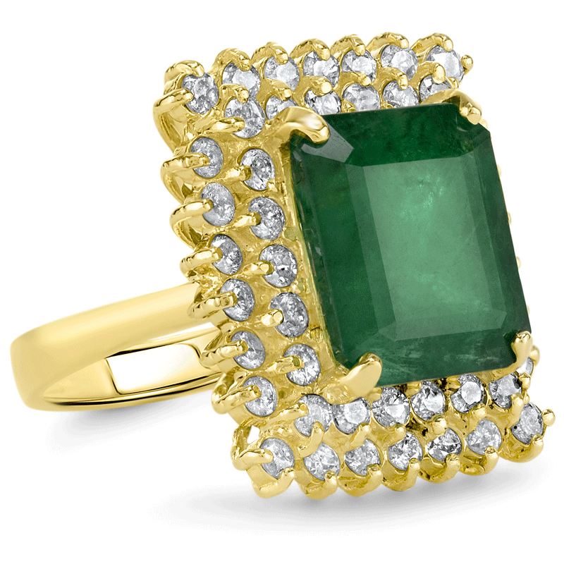 3.07 cts Colombian Emerald and 1.71 CTW Diamond 14K Yellow Gold Ring 7.20 grams