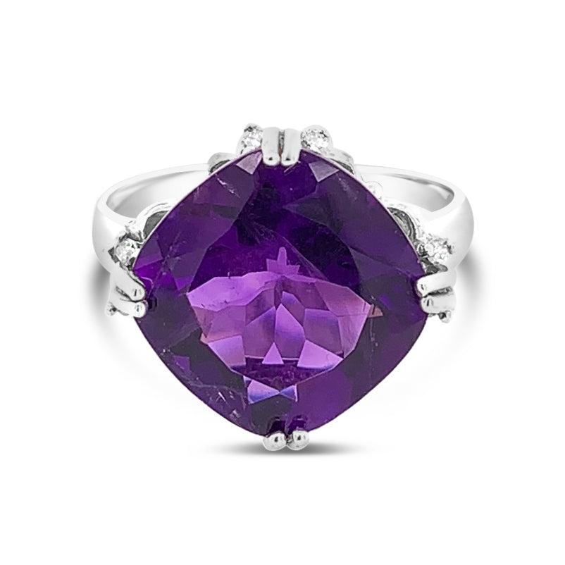 10 Karat White Gold and 6 CTW Amethyst Ring & Diamonds