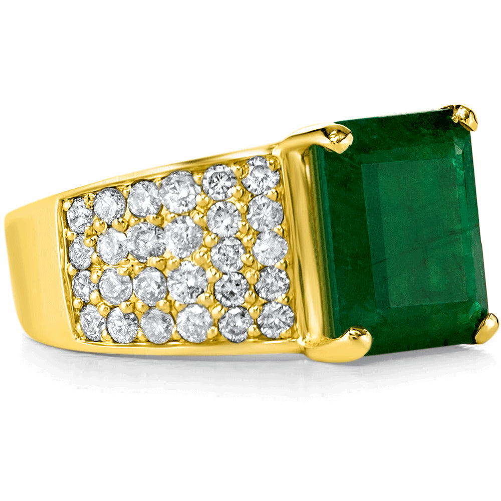 6.01 cts Natural Emerald and 2.00 cttw Diamond 14K Yellow Gold Ring 10.75 grams