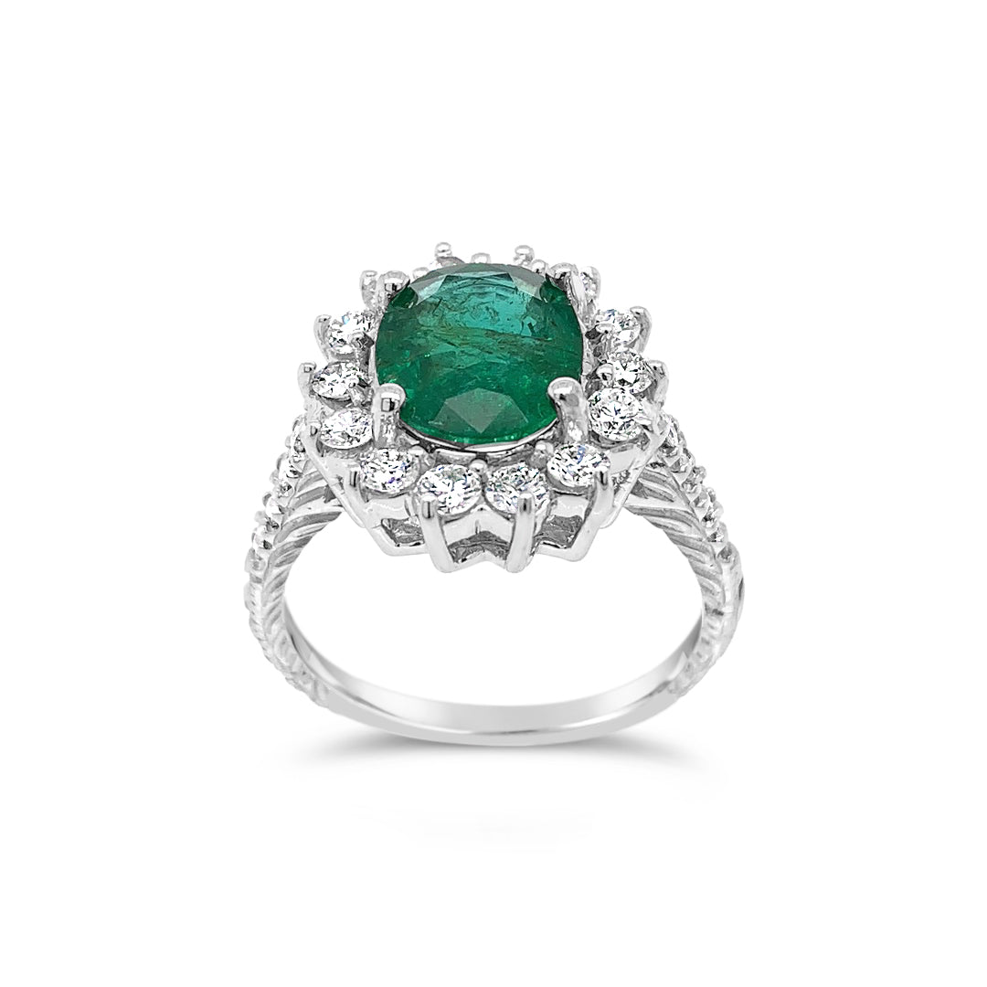 2.68ct Natural Emerald and .35ctw Diamond 14K White Gold Ring 3.49 gm