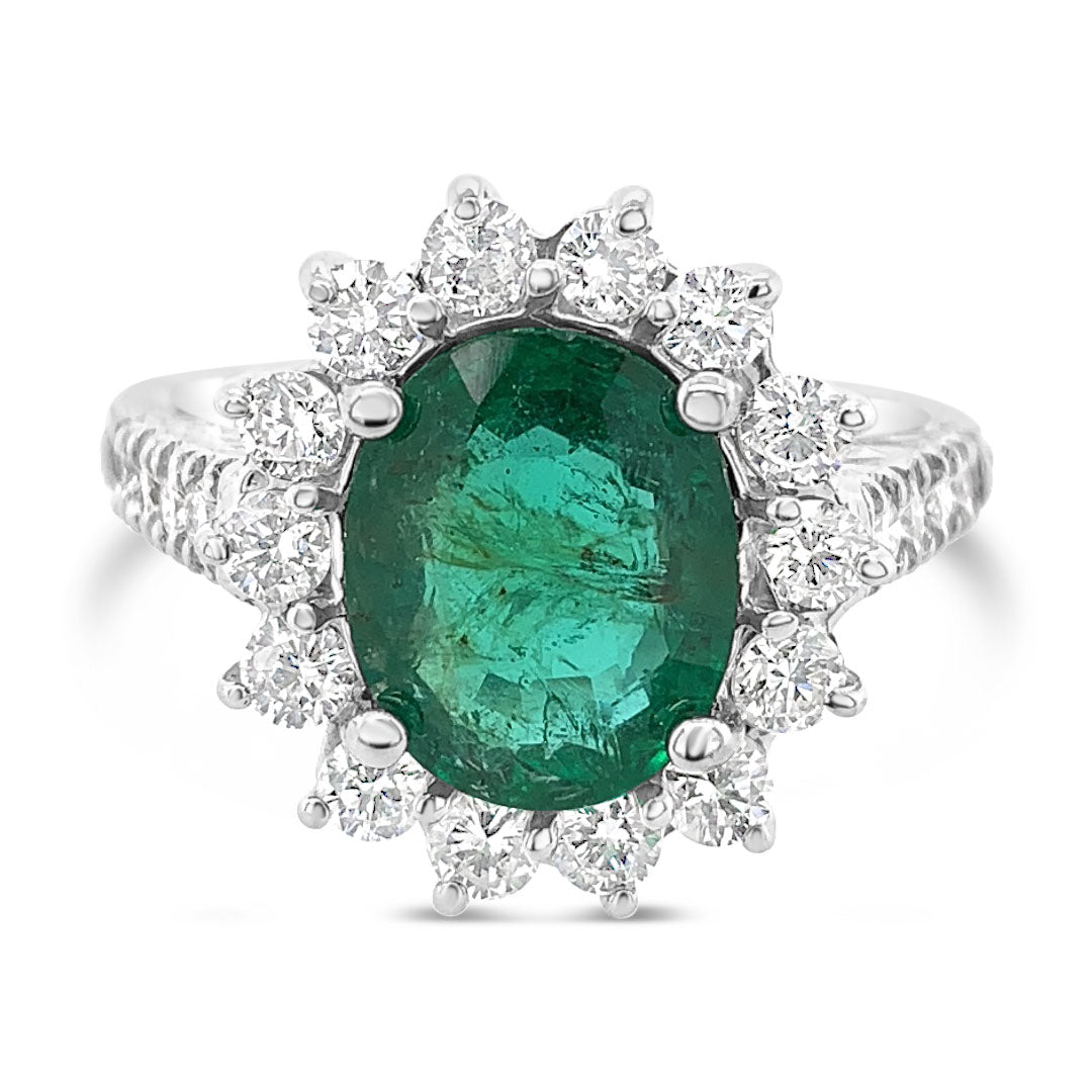 2.68ct Natural Emerald and .35ctw Diamond 14K White Gold Ring 3.49 gm