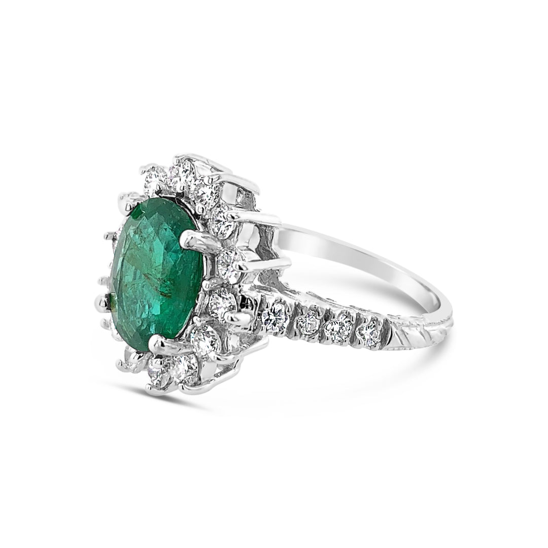 2.68ct Natural Emerald and .35ctw Diamond 14K White Gold Ring 3.49 gm