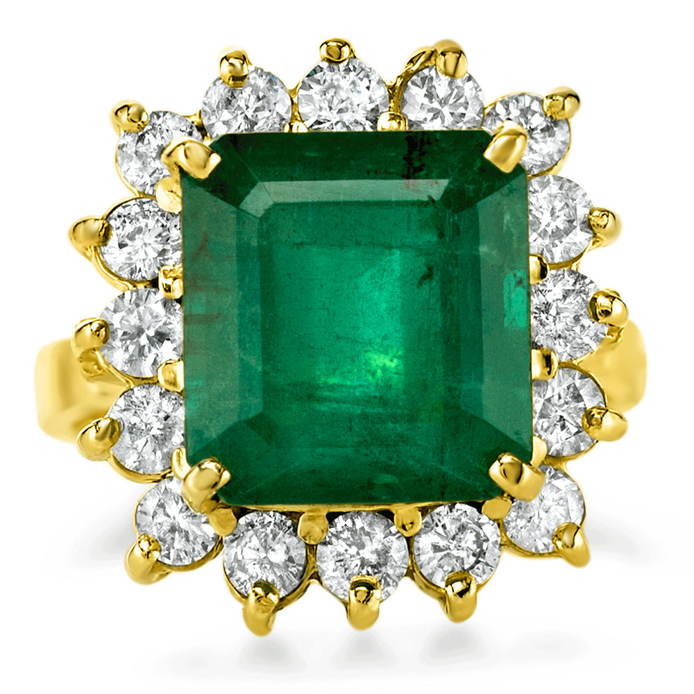 7.90cts Natural Emerald and 1.27cttw Diamonds 14K Yellow Gold Ring 7.00 gm