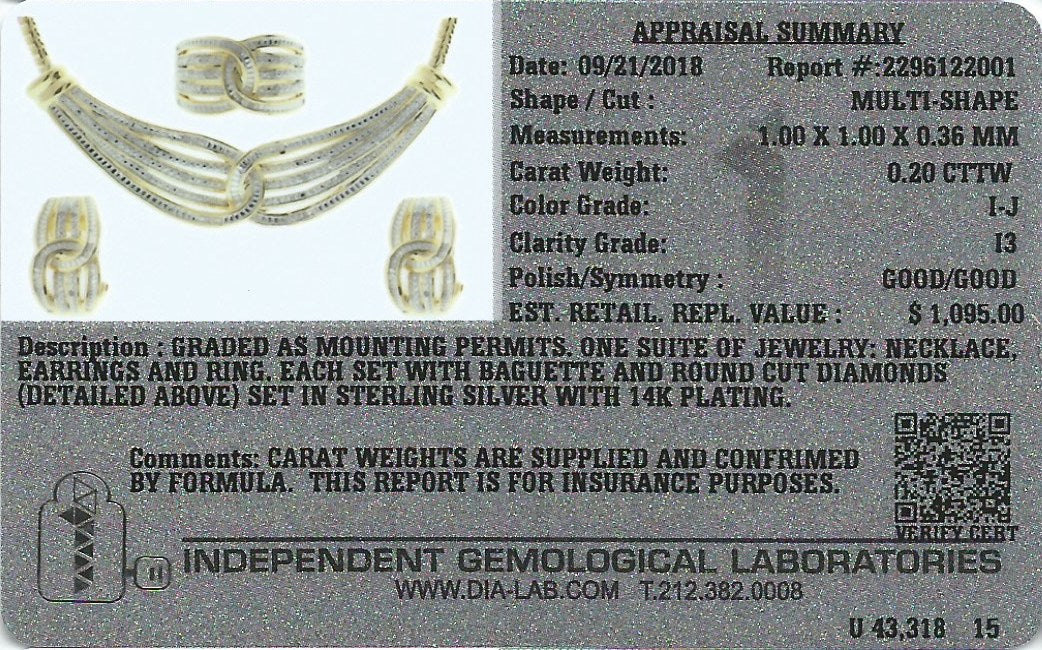 Complete Set 14 yellow gold plated 2/5 CTW Diamond Necklace, Earrings and Ring