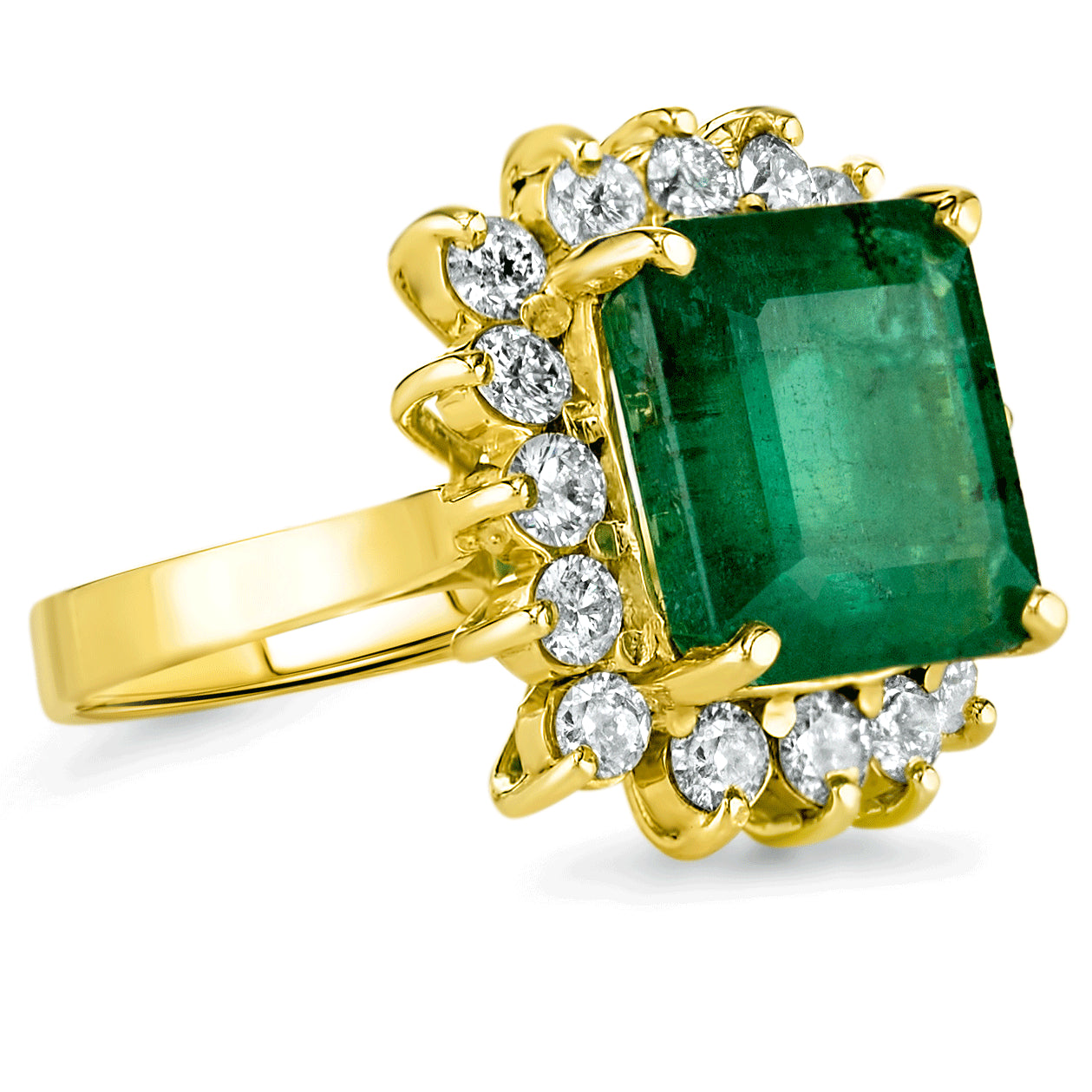 7.90cts Natural Emerald and 1.27cttw Diamonds 14K Yellow Gold Ring 7.00 gm