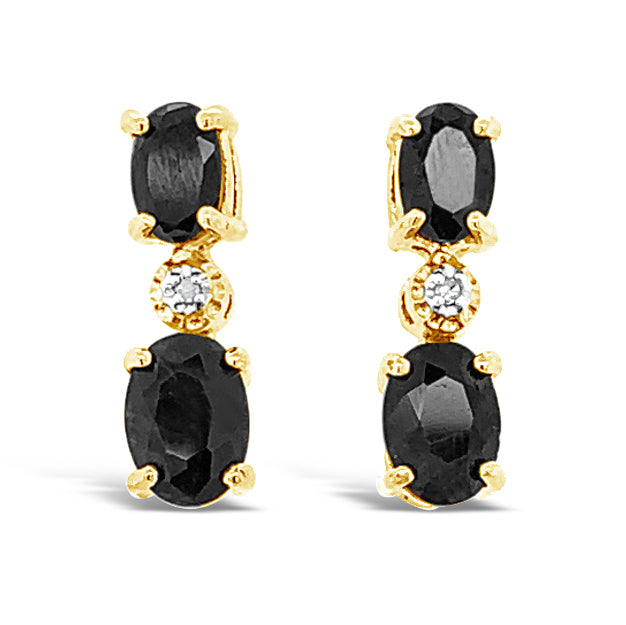 Sapphire Earrings with diamonds on Solid Sterling Silver/ 18 k Yellow Gold Plating