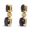 Sapphire Earrings with diamonds on Solid Sterling Silver/ 18 k Yellow Gold Plating