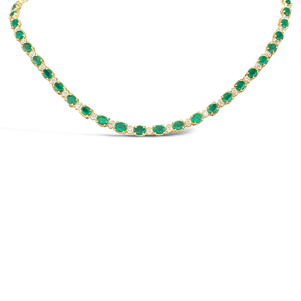 21.59 CT Colombian Emeralds and 1.65cttw Diamond 17 inch chain 14KT Yellow Gold Necklace