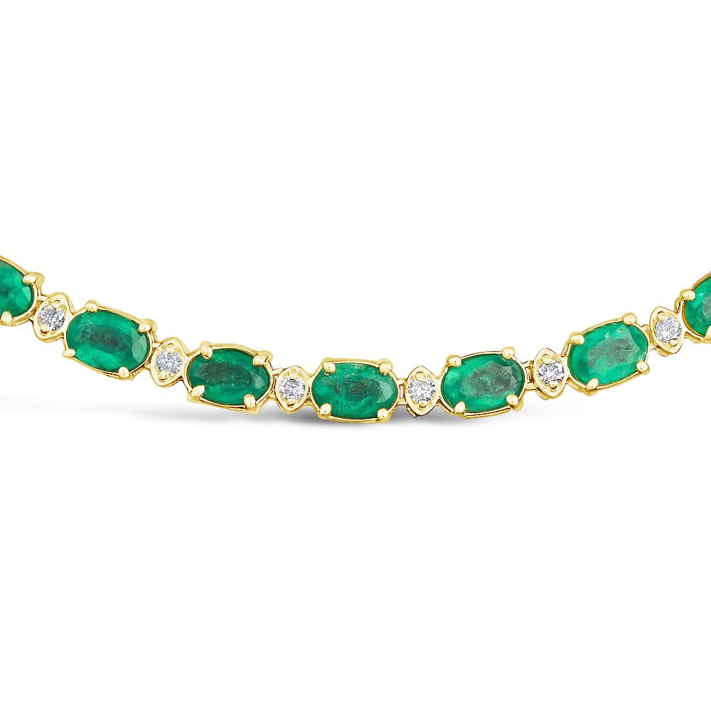 21.59 CT Colombian Emeralds and 1.65cttw Diamond 17 inch chain 14KT Yellow Gold Necklace