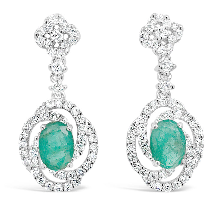 Enchanting Earrings 18K Solid white Gold 3.25ct Natural Colombian Emerald & Diamonds