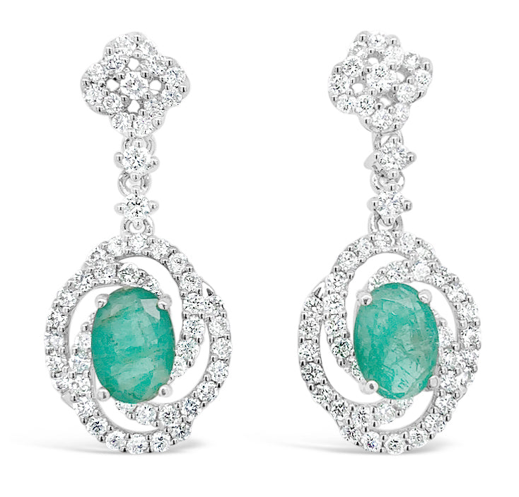 Enchanting Earrings 18K Solid white Gold 3.25ct Natural Colombian Emerald & Diamonds