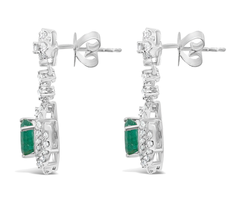 Enchanting Earrings 18K Solid white Gold 3.25ct Natural Colombian Emerald & Diamonds