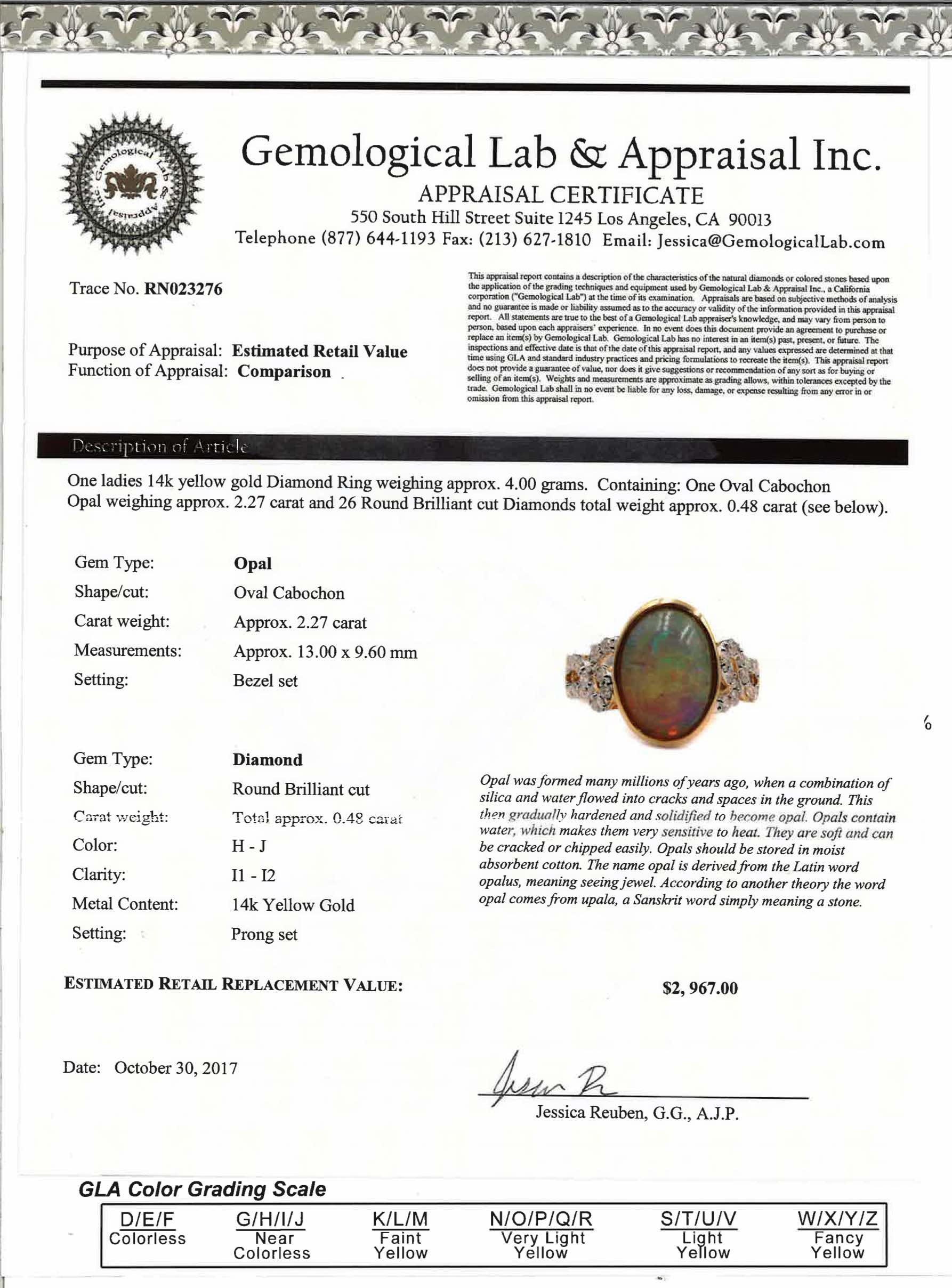 2.27ct Opal and 0.48ctw Diamonds 14K Yellow Gold Ring